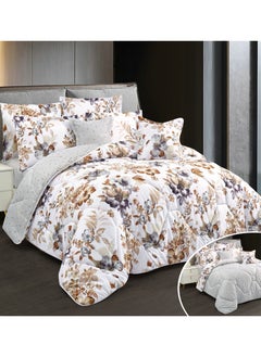 Buy Hours comforter set with soft silky fabric two sides floral print 8 pieces king size in Saudi Arabia