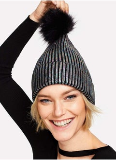 اشتري Pom Pom Metallic Beanie Hat في الامارات