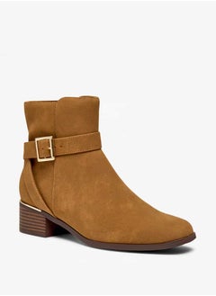 Buy Women Solid Ankle Boots with Zip Closure and Buckle Accent in UAE