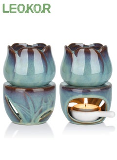 Buy 2 Pack Ceramic Tealight Candle Holder, Home Decoration Essential Oil Aromatherapy Stove, Wax Melt Essential Oil Burner with Candle Spoon in Saudi Arabia