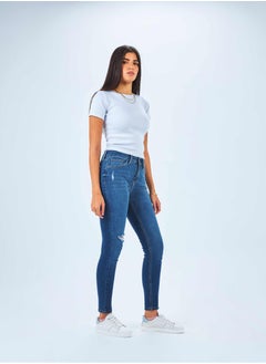 Buy High Waist Dark Washed Distressed Skinny Jeans. in Saudi Arabia