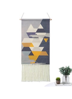 اشتري Macrame Woven Wall Hanging Tapestry Gray & Blue Geometric Home Decor Boho Chic Art Decor Bohemian Wall Art for Apartment Dorm Room Wedding Backdrop (Grey-Geometry) في السعودية