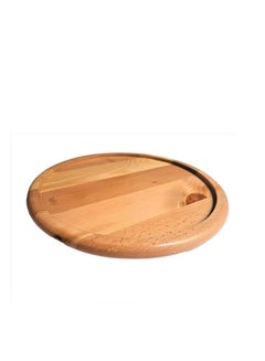 اشتري صينية خشبية مستديرة لتقديم المعجنات والجرار والبيتزا والكؤوس - خشب زان - (34 سم) في مصر