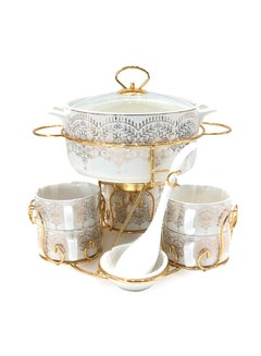 Buy Shallow Bone China Porcelain 17-Piece Soup Set - White and Gold Elegance - CX1526-Y153 in UAE