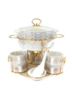 Buy Shallow Bone China Porcelain 17-Piece Soup Set - White and Gold Elegance - CX1526-Y153 in UAE