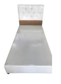 Buy Timeless Luxury: Classic Wooden Box Bed with Back Rest in Leather (90x190 cm) in Saudi Arabia