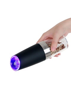 اشتري Portable Automatic Electric Gravity Pepper Grinder Blue LED Light Salt Mill Muller BPA Free Kitchen Seasoning Grinding Tool Black في السعودية