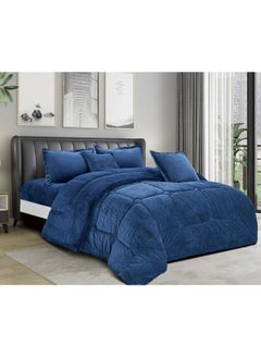 اشتري 6 Piece Winter Royal Comforter One Velvet Side And One Side Fur King Size 220x240 cm Blue في السعودية