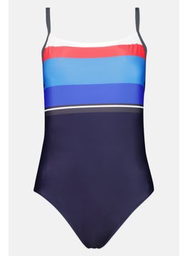 Buy Women Colorblock Non Padded One Piece Swimwear, Navy/Red/Blue in UAE