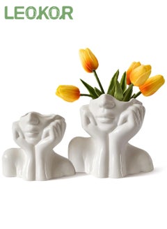 Buy White Ceramic Face Vase Cute Head Vase Nordic Style Modern Vases for Office Dining Table Home Decor Vases in Saudi Arabia