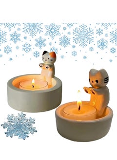 اشتري Cartoon Kitten Candle Holder, 2PCS Cat Candle Holder with Warming Cat Paws, Candle Holder Decor, Cute Cat Scented Candle Holder Home Decor, Gift for Cat Lover (Without Candle) في السعودية