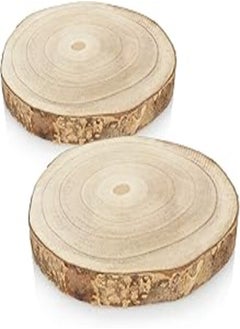 اشتري com-four® 2 x Tree Disc with Bark - Thick Wooden Disc for Decoration - Decorative Coaster for Glass Carafes - Round Tree Disc for Crafts - Diameter 18-22 cm في مصر