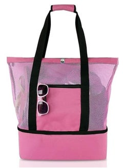 Buy Double Mesh Beach Tote Bag with Zipper Picnic Cooler Insulated Leak Proof Outdoor Gym Swimming Pool Bag- Pink in Egypt