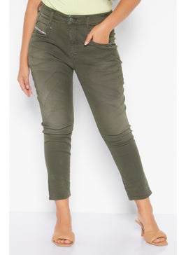 Buy Women D-Fayza Boyfriend Fit Plain Stretchable Denim Jeans, Olive in UAE