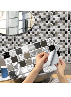 Buy 12Pcs Peel and Stick Wall Tile Tiles Stickers for Kitchen and Bathroom Gray Black Mosaic Marble Tile Sticker Self Adhesive Stick Backsplash Tile Wall Stickers Waterproof and Oilproof 30cmx15cm in Saudi Arabia