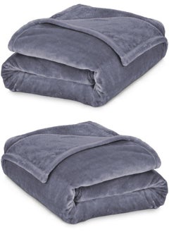 Buy Light velvet blanket set consisting of two pieces, lightweight warm blanket in large size, 950 gm extra super soft wool for all seasons of the year, also used as a bed cover, 220X200 cm in Saudi Arabia