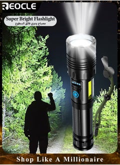 Buy Rechargeable Flashlights High Lumens LED Flashlights XHP90 Super Bright Torch with Waterproof & 5 Adjustable Light Modes & USB Charging & Long Battery Life for Home Camping Outdoor Use in Saudi Arabia