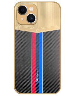 اشتري iPhone 13 Luxury Gold Plated Case Hybrid Electroplated Frame Back Cover with Carbon Fiber Texture Black/Blue/Red في الامارات