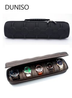 Buy Watch Roll Travel Case Organizer For 5 Watches, Storage Organizer And Display With Innovative Watch Pillow, Fit Large Up To 60mm Faced Watches (Black, 5Slot) in Saudi Arabia