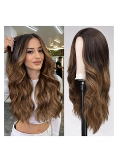 Buy Long Curly Ombre Brown Wigs for Women Middle Part Synthetic Wig Natural Looking Heat Resistant Fiber Lace Wigs 26 Inch（Brown） in Egypt