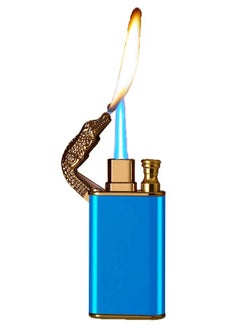 Buy Refillable Magic Windproof Dual Arc Double Flame Lighter Gold Crocodile Blue Body (Without Gas) in UAE