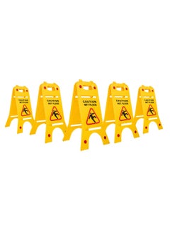 Buy BERRY 5Pcs Two-Sided Fold-Out Caution Wet Floor Sign - Yellow | Portable Outdoor Folding Floor Sign | Self Standing and Easy to Read Plastic Board Cleaning Sign for Restaurants and Businesses in UAE