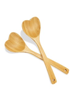 اشتري Syosi 2 Pieces Kitchen Bamboo Cooking Spoon Set 12.2 Inch Long Handle Heart Shaped Bamboo Kitchen Utensils Wooden Serving Mixing Spoon في السعودية