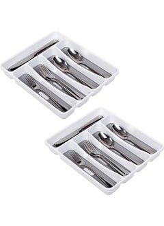 اشتري Cutlery Tray Sturdy Drawer Organiser Utensil Tray With 5 Compartments Plastic Flatware Storage Box For Kitchen Soft Grip Lining Drawers في السعودية