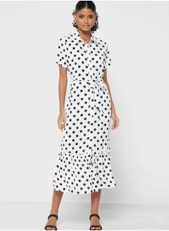 Buy Button Down Polka Print Dress in Saudi Arabia