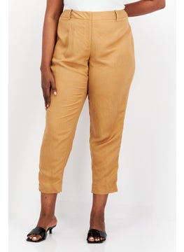 Buy Women Straight  Leg Solid Plain Pants, Tan in UAE