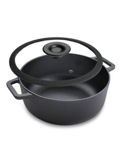 اشتري Prestige Cast Iron Casserole 20 CM | Induction Cooking Pot with Glass  Lid | Biryani Pot  with Heavy Bottom |Pre-Seasoned Cast Iron Cookware, Black - PR48896 في الامارات
