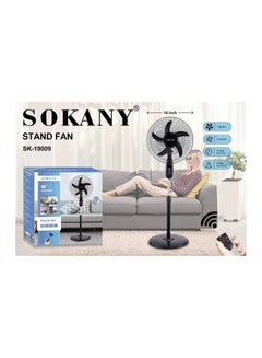 Buy Stand Fan 16 Inch 3 Speed 5 Blades SK-19009 + Remote Control Black in Egypt