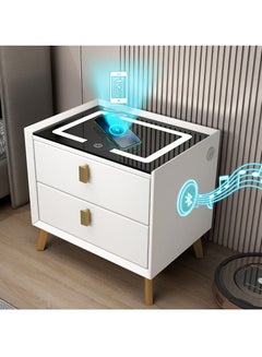 Buy Nightstands with Bluetooth Speaker and Mobile Phone Wireless Charging White Bedside Table 50x40x46CM in UAE