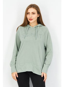 اشتري Women Drawstring Hooded Embroidered Logo Sweatshirt, Sage Green في الامارات