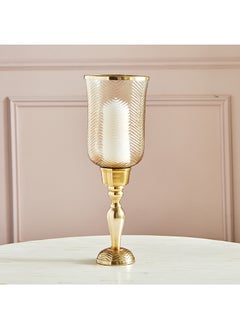 اشتري Suave Textured Glass Hurricane Candle Holder with Metal Base 16.5 x 53 x 16.5 cm في السعودية