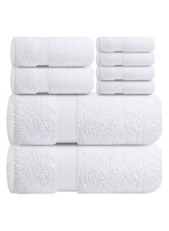 Buy COMFY 8 PIECE WHITE COMBED COTTON HIGHLY ABSORBENT HOTEL QUALITY TOWEL SET in UAE