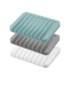 Buy Self Draining Soap Dishes, 3 Pcs Silicone Soap Saver, Waterfall Drainer Soap Holder for Bathroom in UAE