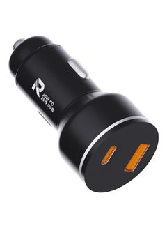 Buy 25W PD Fast Car Charger (GaN) Dual Ports USB A, Type C Charger Compatible With iphone 15/15 Plus/15 Pro/15 Pro Max/14/13/12/11, Samsung, OnePlus, Huawei- Black in UAE