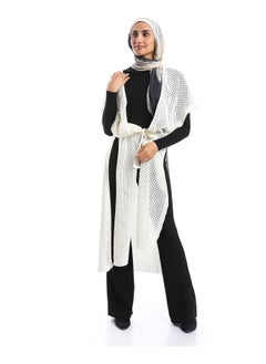 Buy Perforated Pattern Open Neckline Cardigan - Off White in Egypt