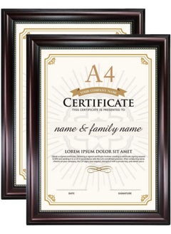 Buy Graduationmall A4 Certificate Doent Frame, Professional Wooden Look, Real Glass, Mahogany With Gold Beaded, Pack of 2 in UAE