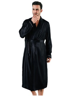 Buy Classic Men's Long Sleeve silky Pajamas Lightweight Bathrobe Comfortable Lounge Wear-black in Saudi Arabia