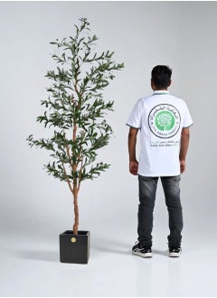 Buy Hight 210cm , Big Artificial Olive Tree With Real Trunk And Silk Cloth Olive Leaves , Including a luxury Cement Planter Black Color in Saudi Arabia