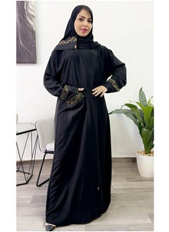 Buy Abaya Sponge-Neck Salona Japan, hand Embroidered with pocket Black in Saudi Arabia