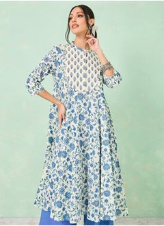 Buy Floral Print Cotton Anarkali Kurta in Saudi Arabia