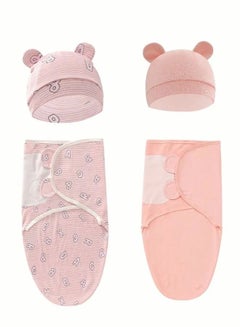 Buy 4 PCS Baby Swaddle Blanket Wrap Cap Set Newborn Infant Sleep Sack With Caps 100% Breathable Cotton 0-4 Month in UAE