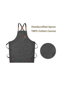 اشتري 2 Pack Chef Aprons for Men Women with Large Pockets Cotton Canvas Cross Back Heavy Duty Adjustable Work Apron Size M to XXL Grey And Black في الامارات