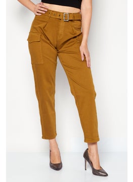 Buy Women Regular Fit Wide Leg Plain No-Stretchable Cargo Pants, Sap Green/Olive in UAE