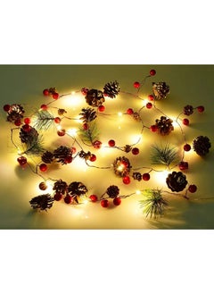 Buy LEFDEC 6.7 Feet Lighted Christmas Wreath - with 20 LED Lights, Red Berries and Pine Cones, Battery Operated, Christmas Tree Decoration 1pc in Egypt