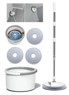 Buy Foldable Spin Mop for Cleaning Floor and Corner, 4 Pcs Pads, Save Water Design Mop Bucket Set with Separation Dirty and Clean Water System, 360° Rotating Mop and Stainless Steel Mop Bar in Saudi Arabia