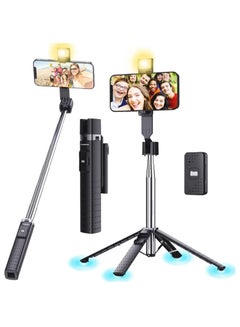 Buy Lighted Selfie Stick Stand Lightweight 7oz Wireless Bluetooth Remote Patented Ultra Stable 4 Legs 3 Onboard Light Modes Compatible with iPhone And Android Black in UAE
